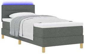 Cama Box com Colchão &amp; LED Cinza Escuro 100x200 cm Tecido
