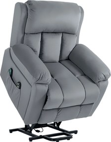 HOMCOM Poltrona Relax Reclinável Elétrica Elevatória com 8 Pontos de Massagem Aquecimento Lombar Revestida em Couro Sintético Cinzento | Aosom Portugal