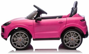 Carro elétrico para crianças Porsche Cayenne 12V com tração traseira – Licença oficial, bateria de lítio, comando remoto 2,4 GHz, leitor MP3, luzes LE