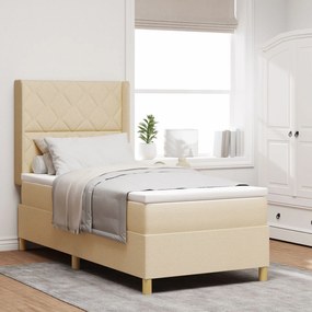 Cama Box Spring vidaXL com Colchão e LED Creme 90x200 cm Tecido