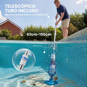 Limpa-Fundos de Piscina Manual Sem Fios com Escova e Barra Ajustável de 63-150 cm para Piscinas Pequenas Azul