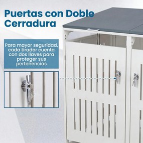 Abrigo para 2 Contentores do Lixo (NÃO INCLUIDOS), 132 x 80 x 125,5 cm, Com Fechadura, Branco