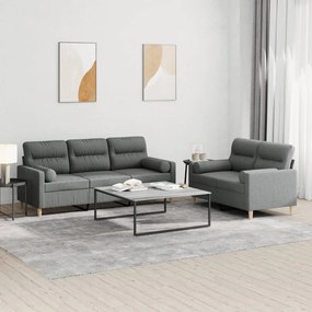 3201617 vidaXL 2 pcs conjunto de sofás com almofadas tecido cinzento-escuro