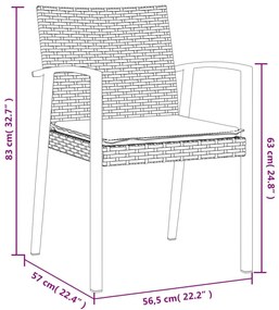 3 pcs conjunto de jantar p/ jardim c/ almofadões vime PE e aço
