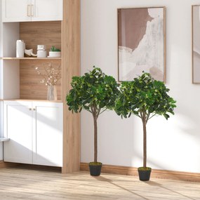 Conjunto 2 plantas artificiais em forma de topiaria, 1,20 m de altura em forma de bola - 741 folhas realistas por pé - Tronco em forma de trepadeira -