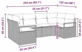Conjunto de Sofá de Jardim 6 Peças Pretas com Almofadas em Rattan Sint