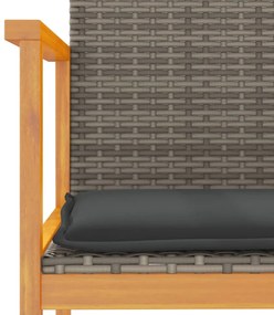 Cadeiras de jardim c/ almofadões 2 pcs vime PE/madeira cinza