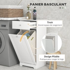 Móvel de casa de banho com cesto para roupa suja  40 x 40 x 90,5 cm, móvel de arrumação com gaveta  branco