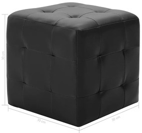 Pufe 2 pcs 30x30x30 cm couro artificial preto