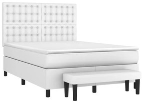 Cama com molas/colchão 140x190 cm couro artificial branco