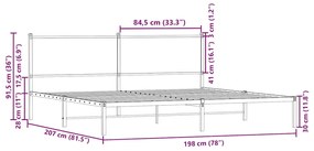 Estrutura cama sem colchão 193x203 cm metal carvalho castanho