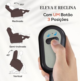 Poltrona Relax Levanta Pessoas com Controle Remoto Reclinação Elétrica de 160° Apoio para os Pés 76x90x105 cm Castanho Escuro