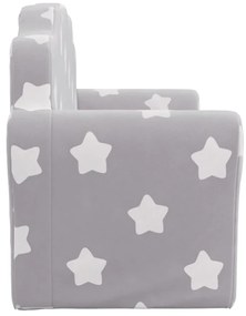 Sofá-cama infantil 2 lugares c/ estrelas pelúcia cinzento-claro