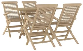 5 pcs conjunto de jantar p/ jardim madeira de teca maciça cinza