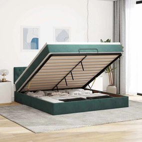 vidaXL Estrutura de cama otomana com colchão 180x200 cm verde escuro