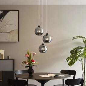 Candeeiro suspenso Art Deco preto com vidro fumado 3 luzes - Wallace