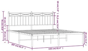 Estrutura de cama com cabeceira 150x200 cm metal branco