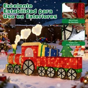 Comboio de Natal Iluminado com Presentes e 330 Luzes LED Decoração para Exterior Resistente às Intempéries com Estacas Branco Quente 215 cm