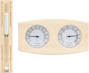 vidaXL Conj. 2 em 1 higrotermógrafo sauna/temporiz. areia pinho maciço