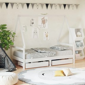 vidaXL Estrutura cama infantil c/ gavetas 80x160cm pinho maciço branco