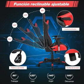 Cadeira giratória para gaming ergonómica para computador Reclinável Ajustável em estilo Carrera com almofada lombar Vermelho e preta