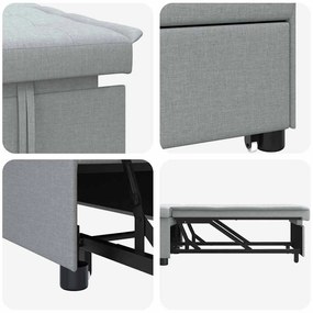 Sofá-cama 3 em 1 - Sofá Retrátil em Tecido Cinza Claro