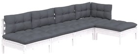 5 pcs conjunto lounge de jardim c/ almofadões pinho branco