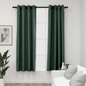 321184 vidaXL Cortinas opacas aspeto linho c/ ilhós 2 pcs 140x175 cm verde