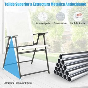 Conjunto de 4 cadeiras de jardim dobráveis com encosto alto Cadeira de jardim exterior portátil em metal de tecido resistente Brancas