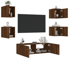 5 pcs móveis de parede para TV com luzes LED carvalho castanho