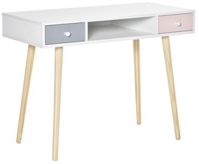 HOMCOM Consola Secretária Infantil com 1 Compartimento Aberto e 2 Gavetas Estilo Nórdico para Dormitório Entrada 100x48x76,5cm Multicolor