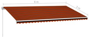 Toldo retrátil manual 600x300 cm laranja e castanho