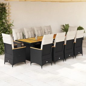 vidaXL 11 pcs conjunto de bistrô p/ jardim c/ almofadões vime PE preto