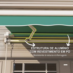 Toldo Manual Retrátil com Manivela 295x245 cm Toldo Enrolável para Janela Portas Balcão Terraço Exterior Verde