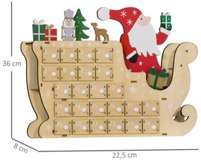 Calendário do Advento de Madeira com 24 Gavetas Decorado com Pai Natal no Trenó Decoração de Natal 22,5x8x36 cm Madeira