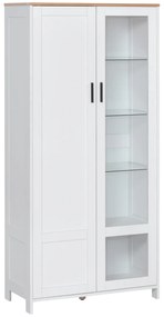 HOMCOM Armário de Cozinha com Porta de Vidro Prateleiras Ajustáveis e Pés Elevados Móvel Auxiliar de Armazenamento 76x36x160cm Branco | Aosom Portugal