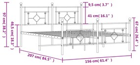 Estrutura de cama com cabeceira e pés 150x200 cm metal preto