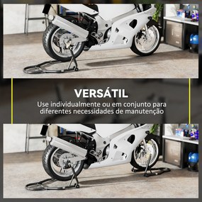 Cavalete de Moto Carga de 390 kg Suporte Dianteiro e Traseiro Universal Elevador de Moto em Aço com Rodas Preto