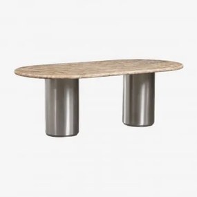 Oval Dining Table 220x110 Cm Luceida Mármore Vermelho Chigan & Aço Inoxidável Escovado - Sklum
