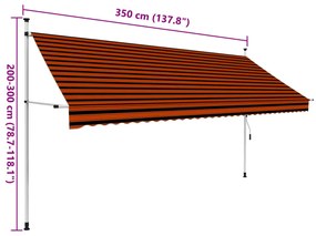 Toldo retrátil manual 350 cm laranja e castanho