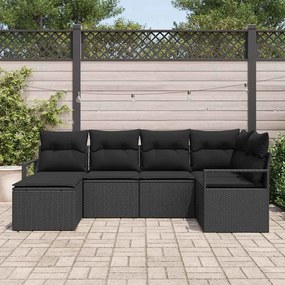 Conjunto de Sofá de Jardim vidaXL de 6 Peças com Almofadas Pretas de R