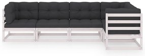 5 pcs conjunto lounge de jardim c/ almofadões pinho maciço