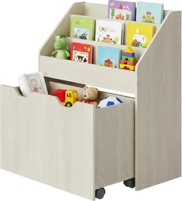 Estante infantil, estante para brinquedos com 3 níveis com rodas 29,5 x 62,5 x 70,2 cm bege aveia