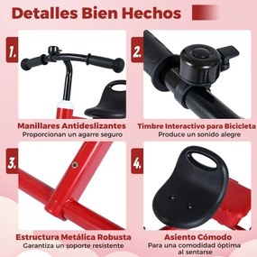 Triciclo para crianças com rodas luminosas, assento ajustável em 4 níveis, compartimento e pedais removíveis, para 3-5 anos, vermelho
