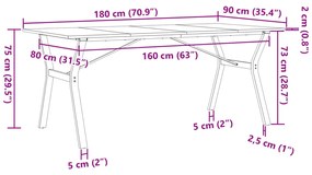 Mesa de jantar estrutura em Y 180x90x75cm pinho e ferro fundido