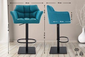 Banco de bar Damaso em tecido e com estrutura preta 64 x 88-113 x 45 cm Azul turquesa