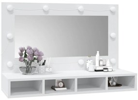 Armário espelhado com luzes LED 90x31,5x62 cm branco