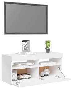 Móvel de TV com luzes LED 90x35x40 cm branco brilhante