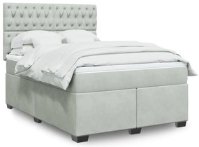 vidaXL Cama com molas/colchão 140x190 cm veludo cinzento-claro