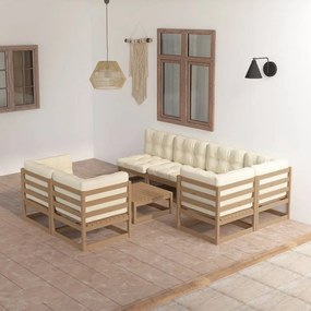 vidaXL 8 pcs conjunto lounge de jardim c/ almofadões pinho maciço